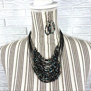 Multichain Beaded Necklace and Earrings Set